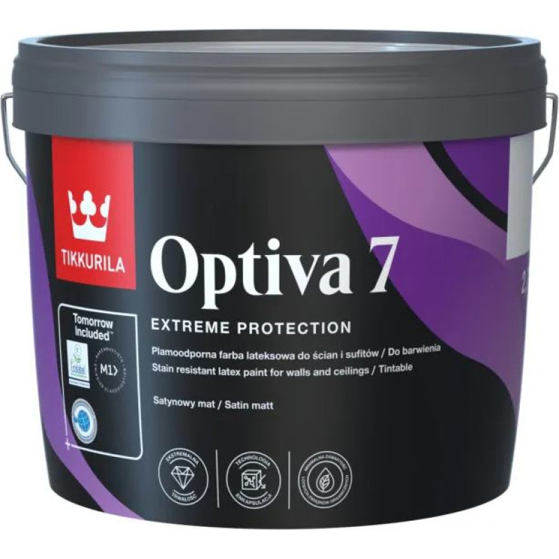 Tikkurila OPTIVA SATIN MATT sienu un griestu krāsa, noturīga, matēta [7]  2,7L