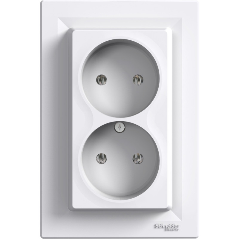 Schneider Electrics Dubultā kontaktligzda 2-v z/a (ar rāmi) bez zem. balta IP20 Asfora