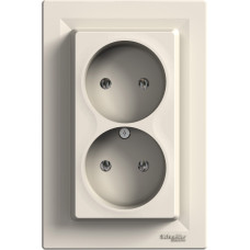 Schneider Electrics Dubultā kontaktligzda 2-v z/a (ar rāmi) bez zem. bēša IP20 Asfora