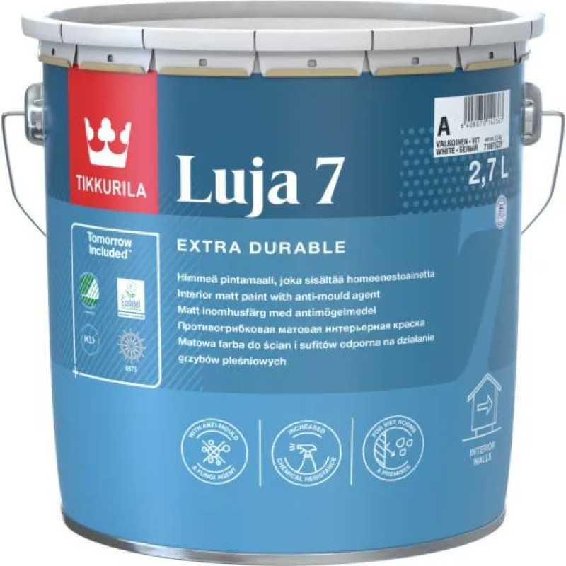 Tikkurila Luja 7 krāsa sienām, griestiem mitrām iekštelpām, matēta 9L