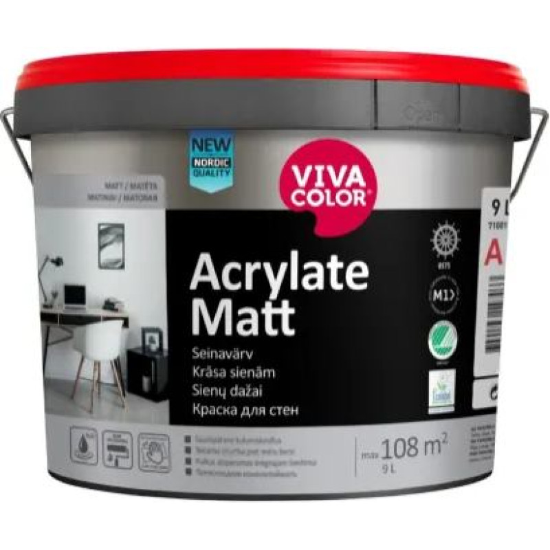Vivacolor Acrylate  Matt mitrumizturīga sienas krāsa, matēta 2,7L