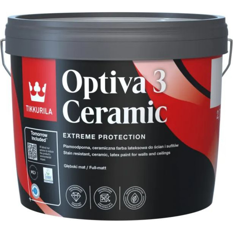 Tikkurila OPTIVA CERAMIC SUPER MATT sienu un griestu krāsa, noturīga, pilnīgi matēta [3] 2,7L