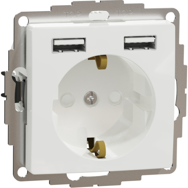 Schneider Electrics Kontaktligzda 1-v z/a (meh.) ar zem. 2xUSB max 2.4A balta SEDNA Design