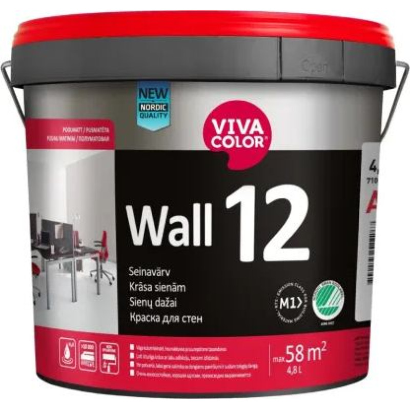 Vivacolor Wall 12 sienas krāsa, pusmatēta 4,8L