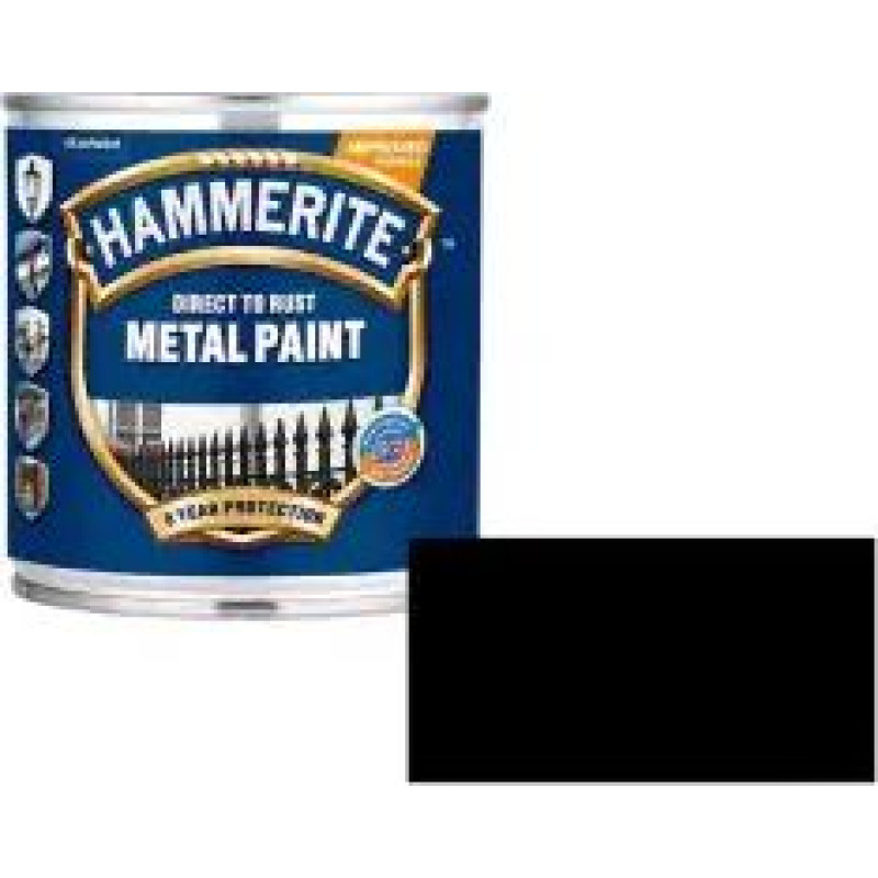 Hammerite Smooth Spīdīga aizsargkrāsa metāla virsmām, gluda virsma, melna 0.75L