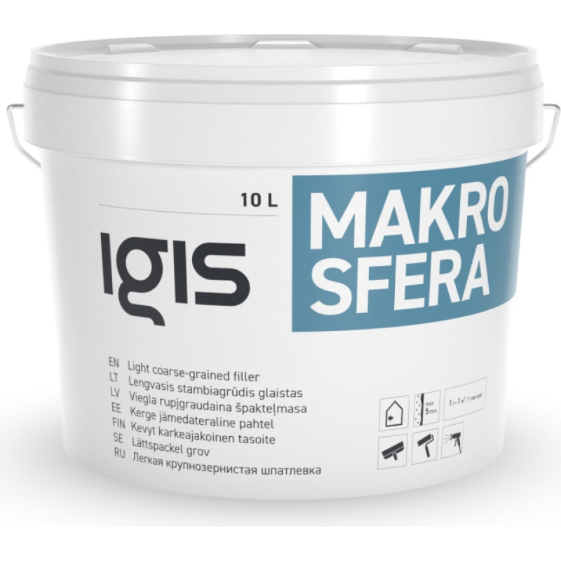 Igis Makrosfera viegla rupjgraudainā špakteļmasa 1L spainis