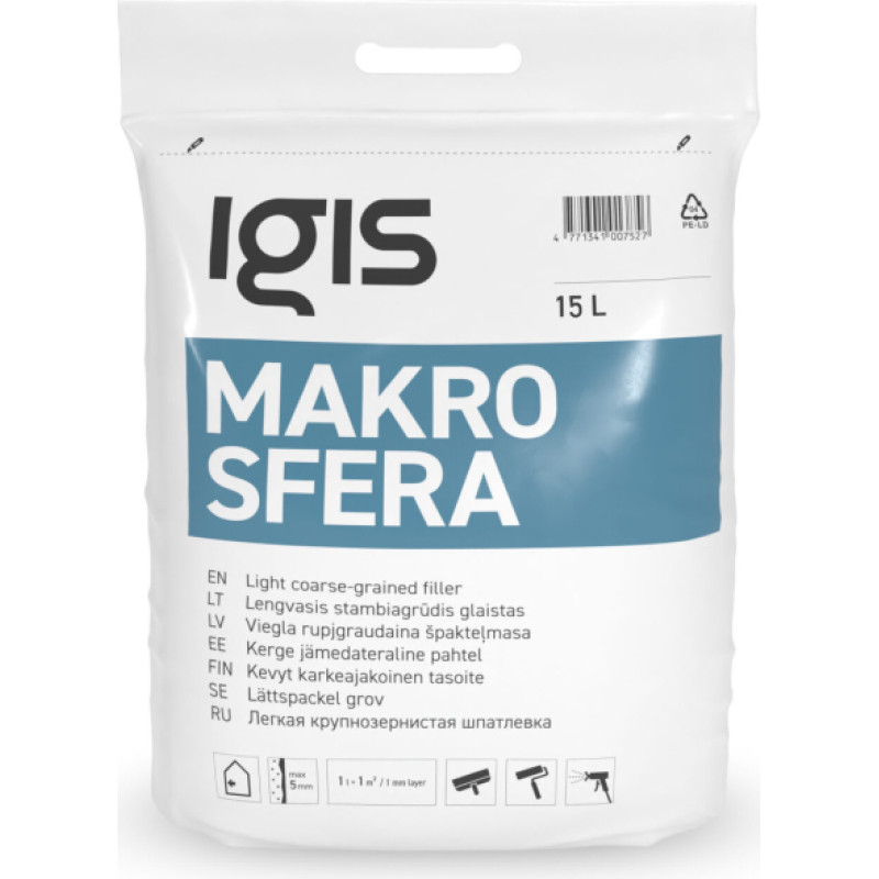 Igis Makrosfera viegla rupjgraudainā špakteļmasa 17L maiss