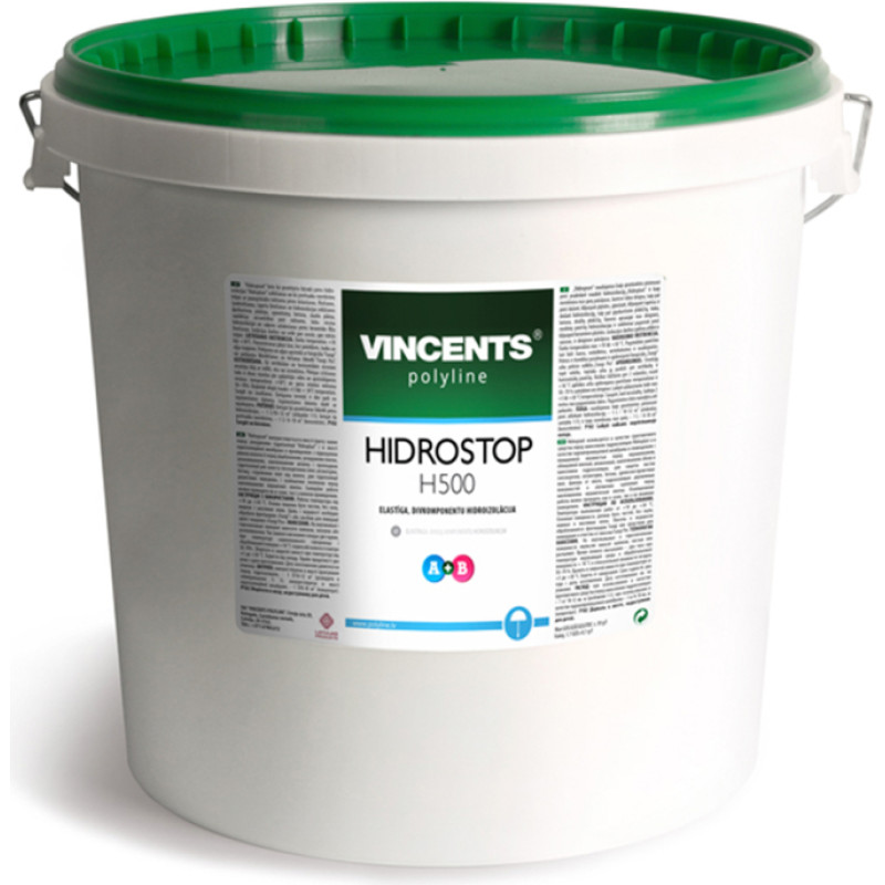 Vincents Polyline HIDROSTOP H500 -Cementa bāzes, elastīga, divkomponentu hidroizolācija A 12,5kg+B 5L