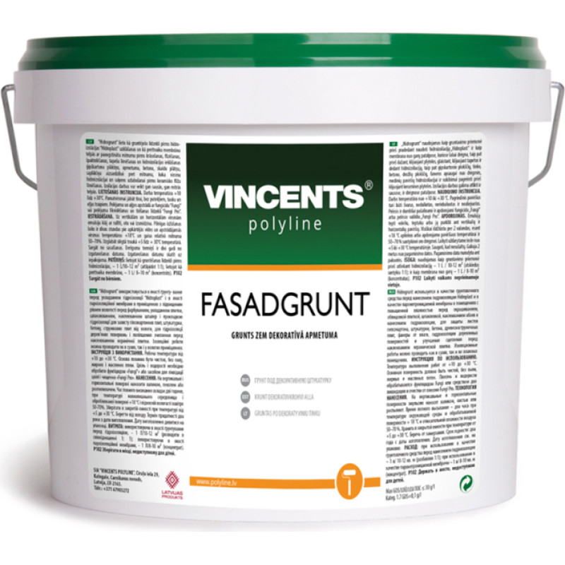 Vincents Polyline FASADGRUNT grunts zem dekoratīvā apmetuma 4kg