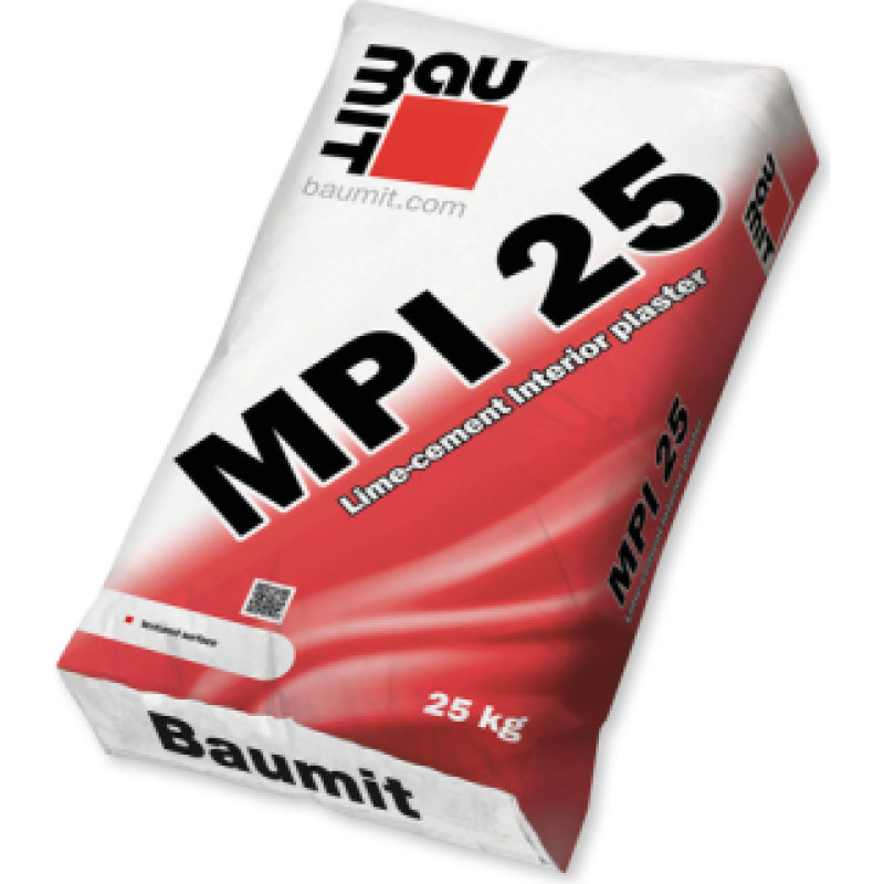 Baumit MPI 25, 25 kg, ma&scaron;īnapmetums uz kaļķa un cementa bāzes iek&scaron;darbiem
