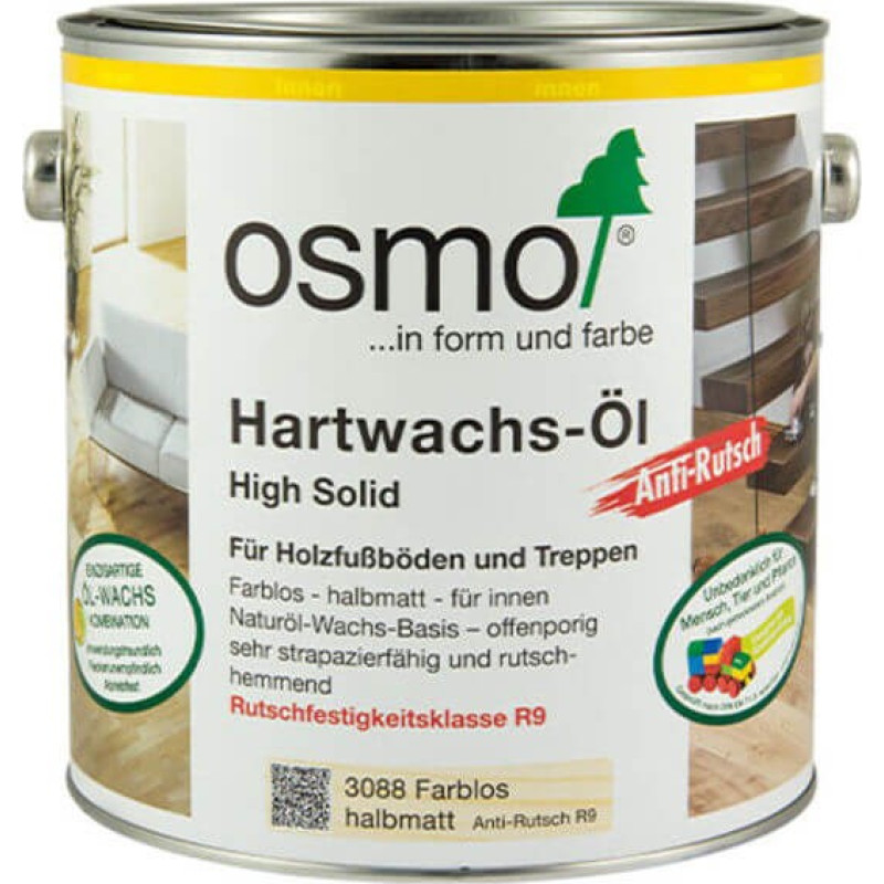 Osmo Hartwachs-&Ouml;l cietā vaska eļļa 3089 Anti-Rutsch (R11) zīdaini matēta 2,5L
