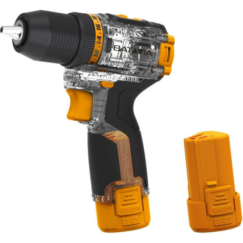 Batavia 12V akumulatora skrūvgriezis, akumulators, lādētājs, koferis