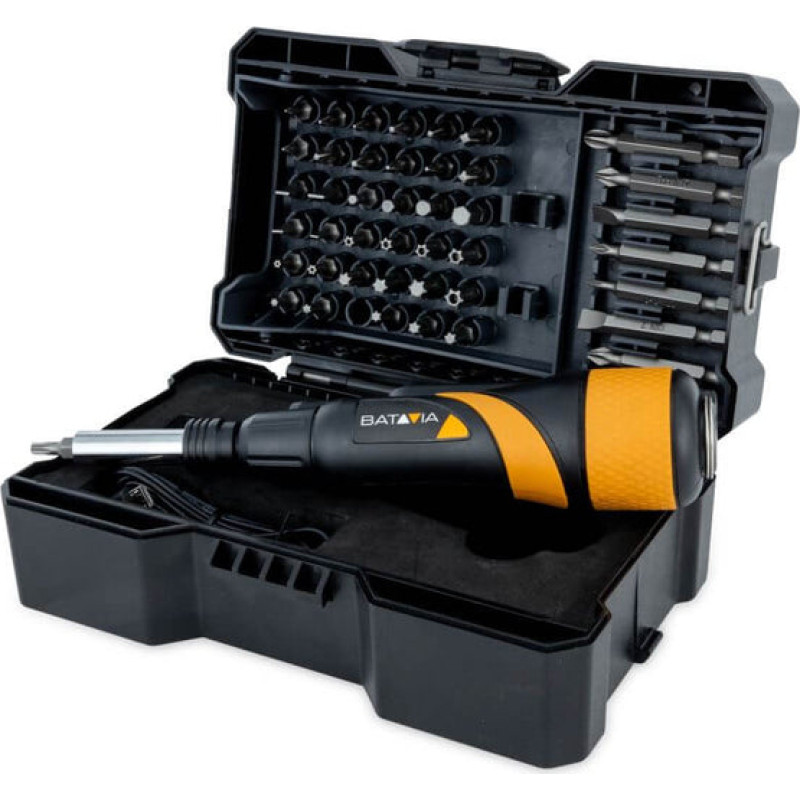Batavia 3.6V Maxxgrip skrūvgriezis, komplektā 44 gab. uzgaļu komplekts un uzglabāšanas kārba