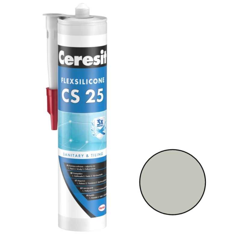 Ceresit CS 25 Sanitārais silikona hermētiķis, 280ml, pelēks (07)