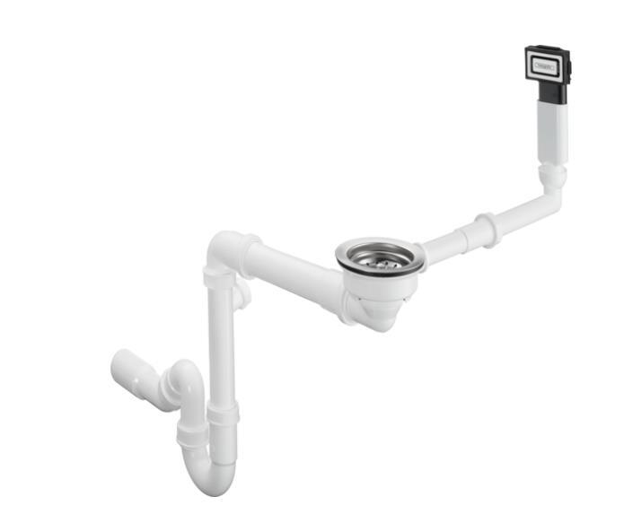 Virtuves izlietnes sifons ar izplūdi un pārplūdi D16-10, 1½ x40/50 mm, balta plastmasa - Image 1