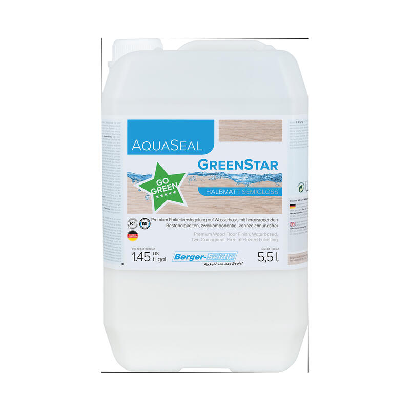 AquaSeal Greenstar 5,5L matēta, divkomponentu, ūdens bāzes, augstākās klases grīdas laka - Image 1