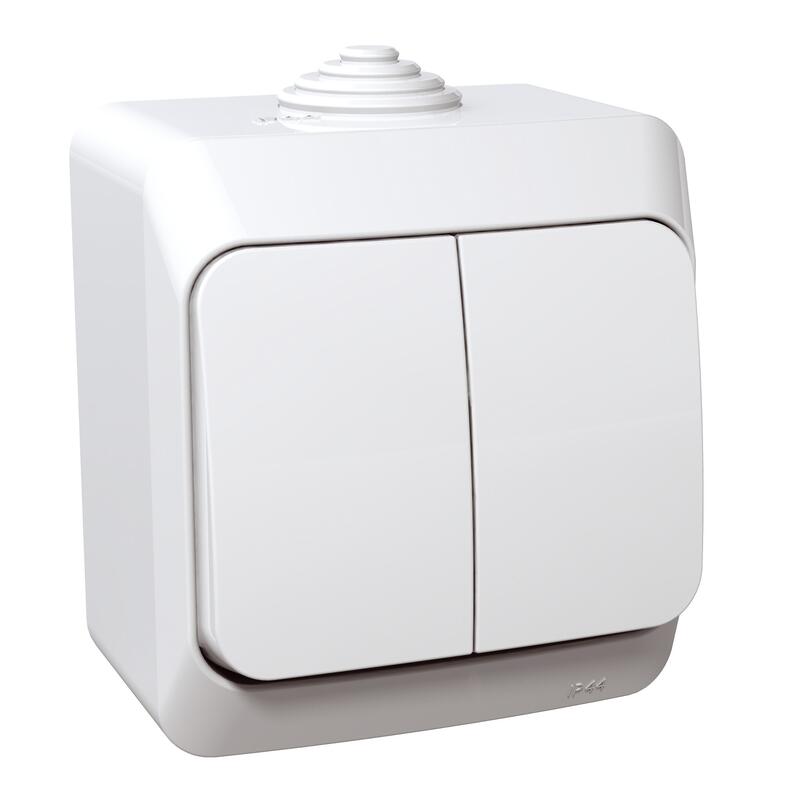 Divu taustiņu slēdzis (1+1) v/a balts IP44 CEDAR Plus - Image 1