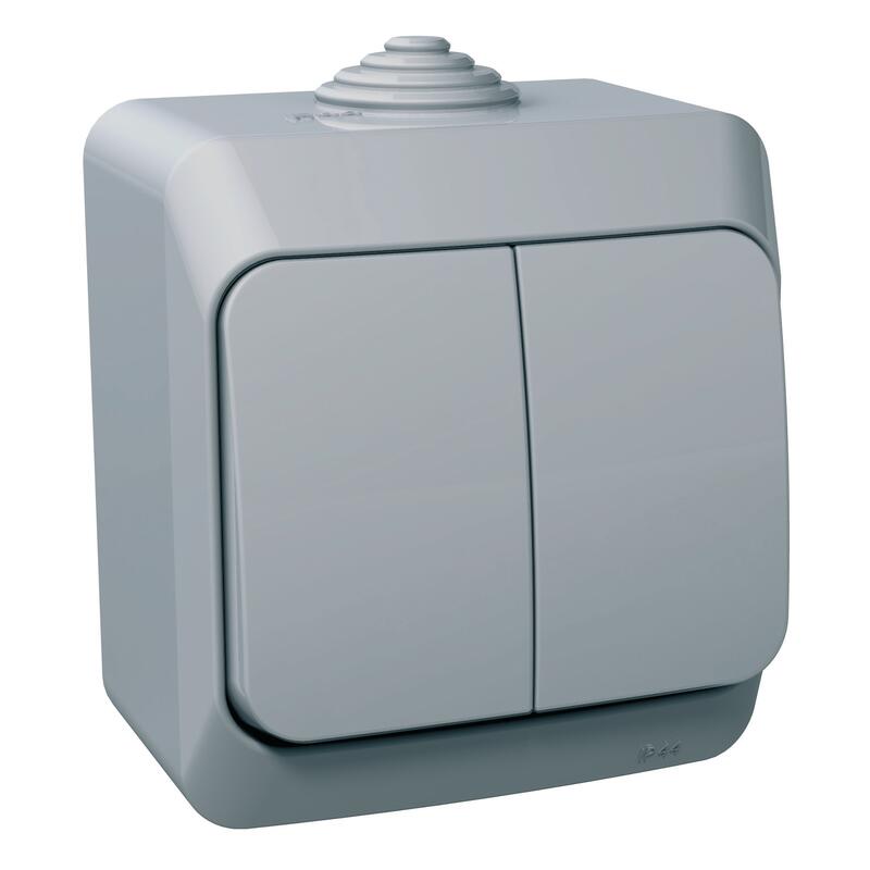 Divu taustiņu slēdzis (1+1) v/a pelēks IP44 CEDAR Plus - Image 1