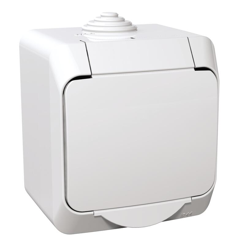 Kontaktligzda 1-v v/a ar zem. kontaktu aiz. balta IP44 CEDAR Plus - Image 1