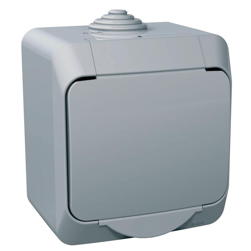 Kontaktligzda 1-v v/a ar zem. kontaktu aiz. pelēka IP44 CEDAR Plus - Image 1