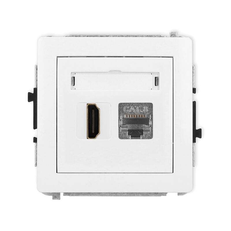 DECO 8K HDMI 2.1 vienas ligzdas mehānisms + vienas datora ligzdas mehānisms 1xRJ45, kat. 6A, 8 kontakti, bez apraksta lauka - Image 1