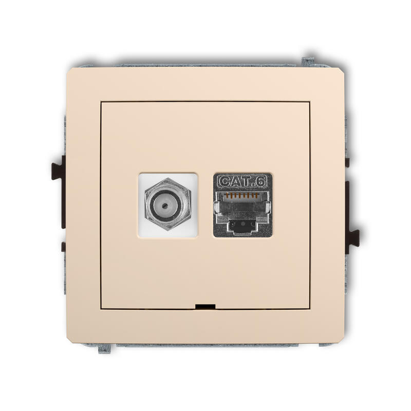 DECO Viena antenas F tipa ligzda (SAT) + viena datora ligzdas mehānisms 1xRJ45, kat. 6, ekranēta, 8 kontakti, bez apraksta lauka - Image 1
