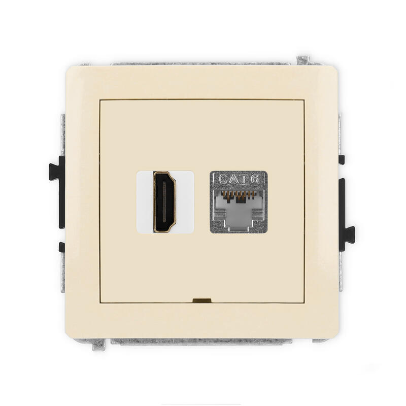 DECO 4K HDMI 2.0 vienas ligzdas mehānisms + vienas datora ligzdas mehānisms 1xRJ45, kat. 6, ekranēts, 8 kontakti, bez apraksta lauka - Image 1