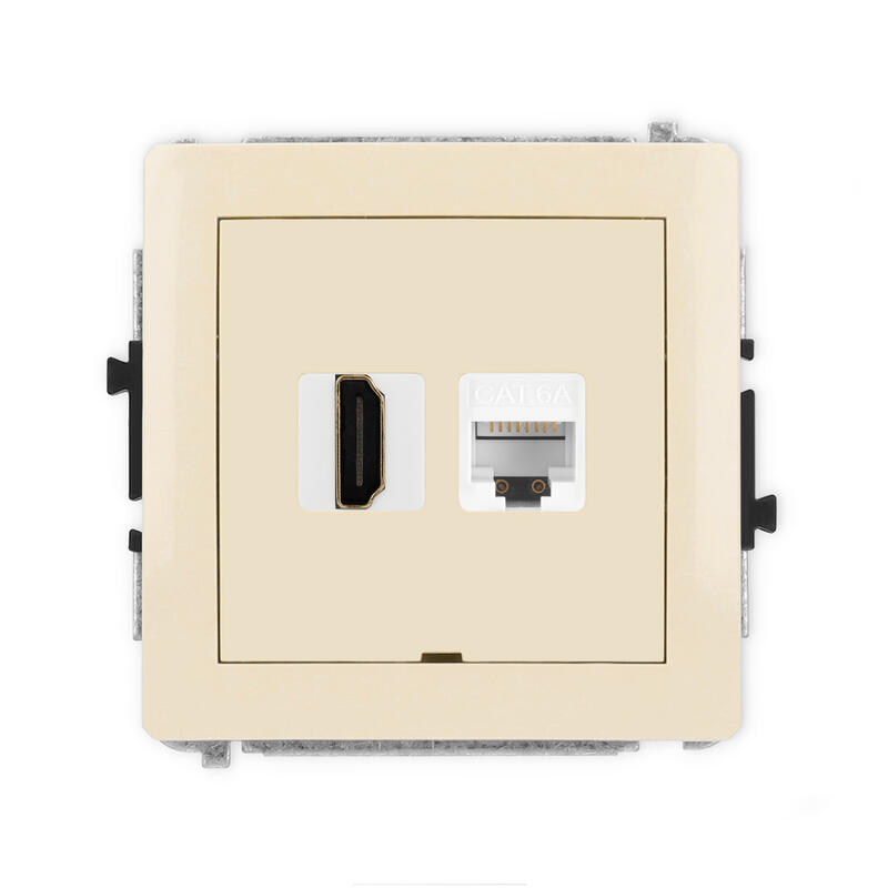 DECO 8K HDMI 2.1 vienas ligzdas mehānisms + vienas datora ligzdas mehānisms 1xRJ45, kat. 6A, 8 kontakti, bez apraksta lauka - Image 1