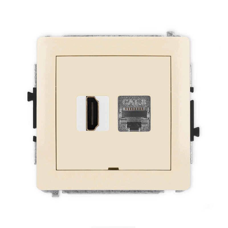 DECO 8K HDMI 2.1 vienas ligzdas mehānisms + vienas datora ligzdas mehānisms 1xRJ45, kat. 8, ekranēts, 8 kontakti, bez apraksta lauka - Image 1