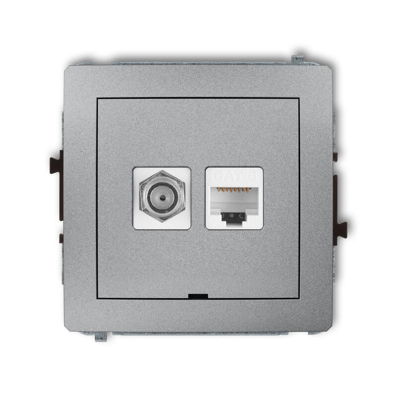 DECO Viena antenas F tipa ligzda (SAT) + viena datora ligzdas mehānisms 1xRJ45, kat. 6, 8 kontaktu, bez apraksta lauka - Image 1