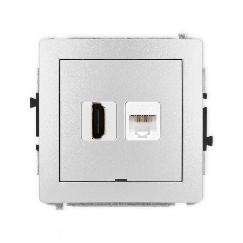 DECO 4K HDMI 2.0 vienas ligzdas mehānisms + vienas datora ligzdas mehānisms 1xRJ45, kat. 5e, 8 kontakti, bez apraksta lauka - Image 1