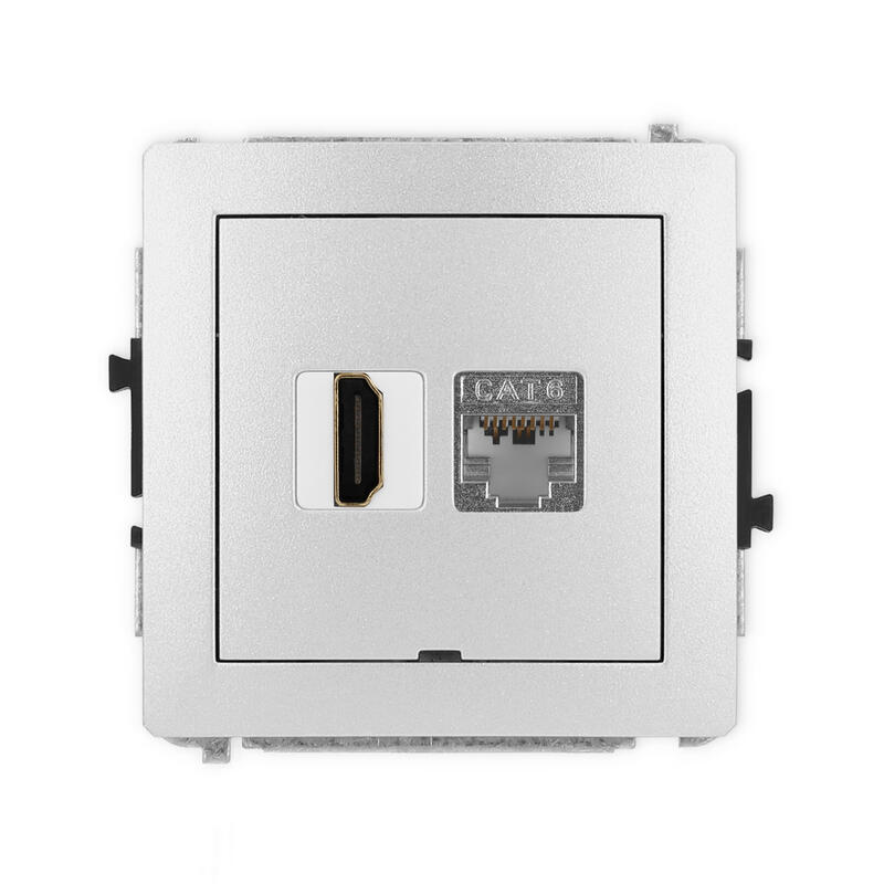 DECO 4K HDMI 2.0 vienas ligzdas mehānisms + vienas datora ligzdas mehānisms 1xRJ45, kat. 6, ekranēts, 8 kontakti, bez apraksta lauka - Image 1
