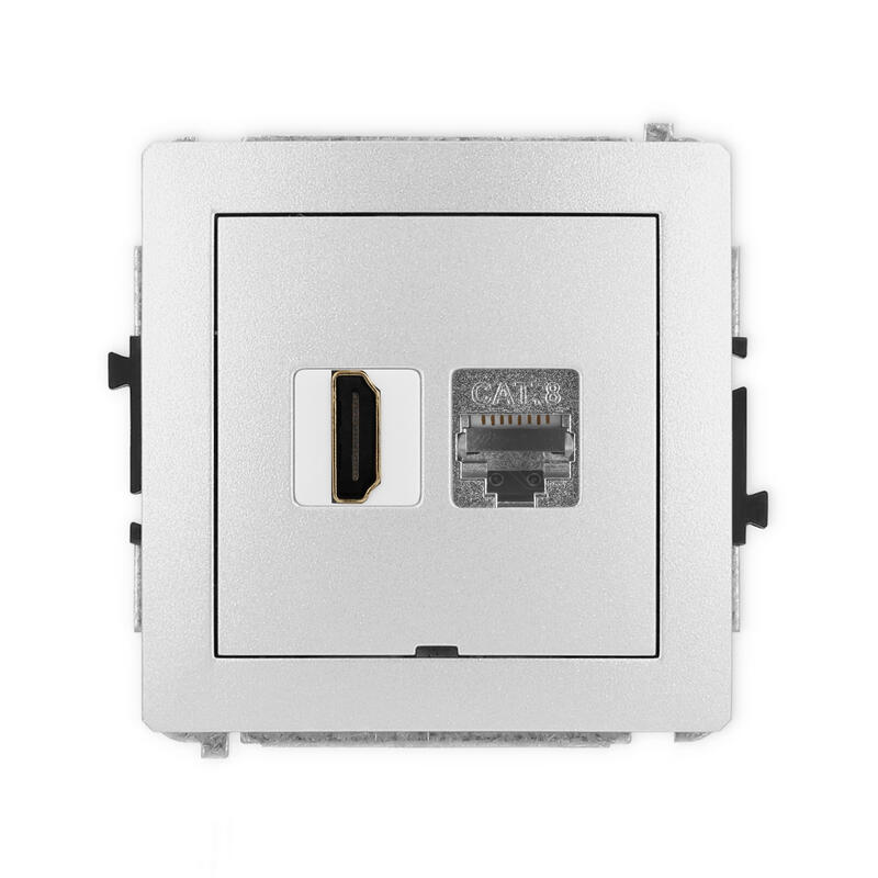 DECO 8K HDMI 2.1 vienas ligzdas mehānisms + vienas datora ligzdas mehānisms 1xRJ45, kat. 8, ekranēts, 8 kontakti, bez apraksta lauka - Image 1