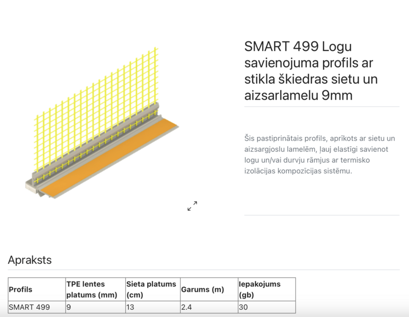 SMART 499 Logu savienojuma profils ar stikla škiedras sietu un aizsarlamelu 9mm, garums 2,4m - Image 2