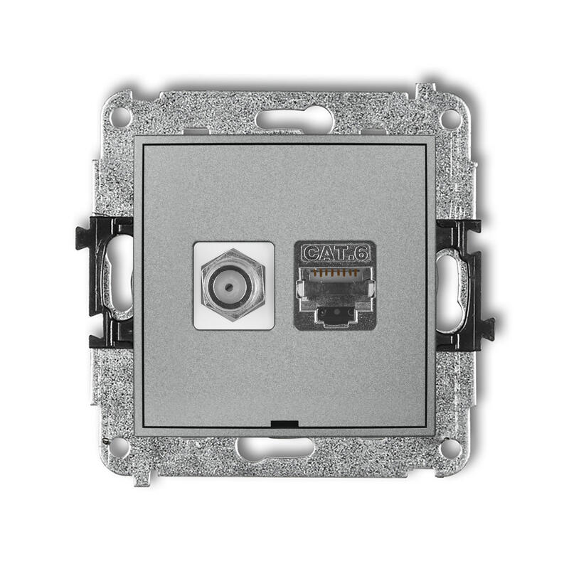 ICON Viena antenas F tipa ligzda (SAT) + viena datora ligzdas mehānisms 1xRJ45, 6. kat., ekranēta, 8 kontakti, bez apraksta lauka - Image 1