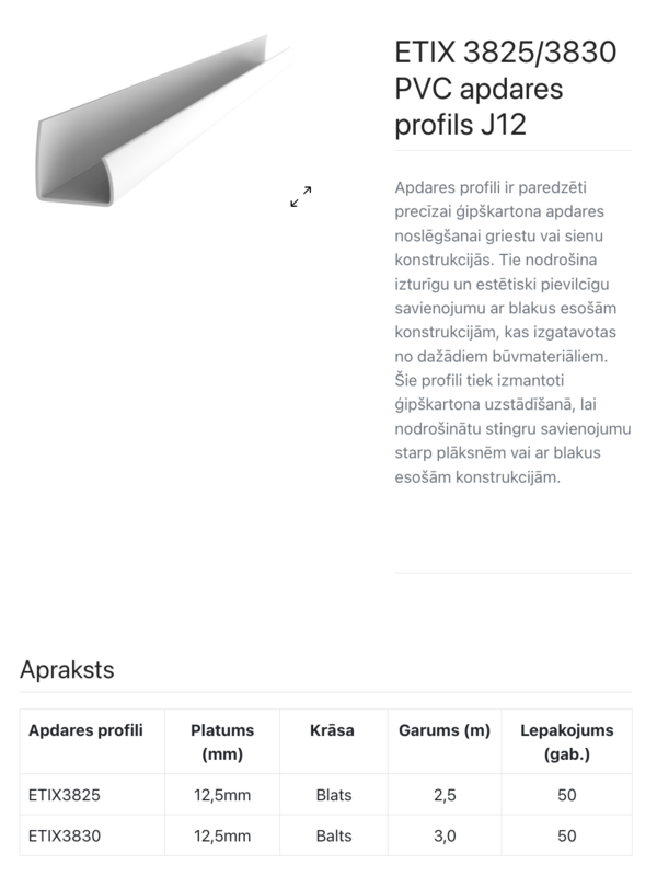 ETIX 3825 PVC nobeiguma līste logiem J12 - Image 2
