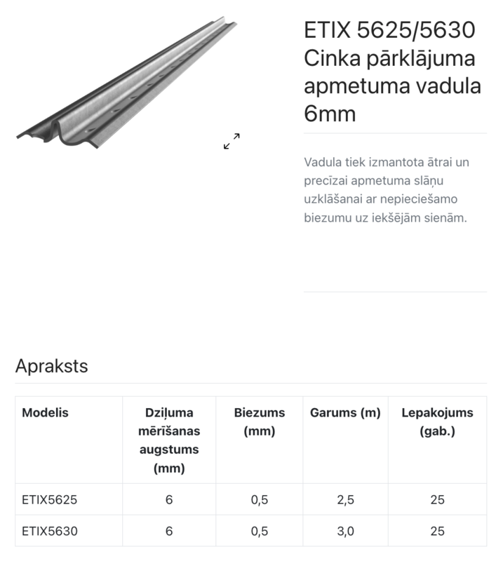 ETIX 5625 ZN apmetuma vadula 6mm 0,5mm CE 2,5m - Image 2