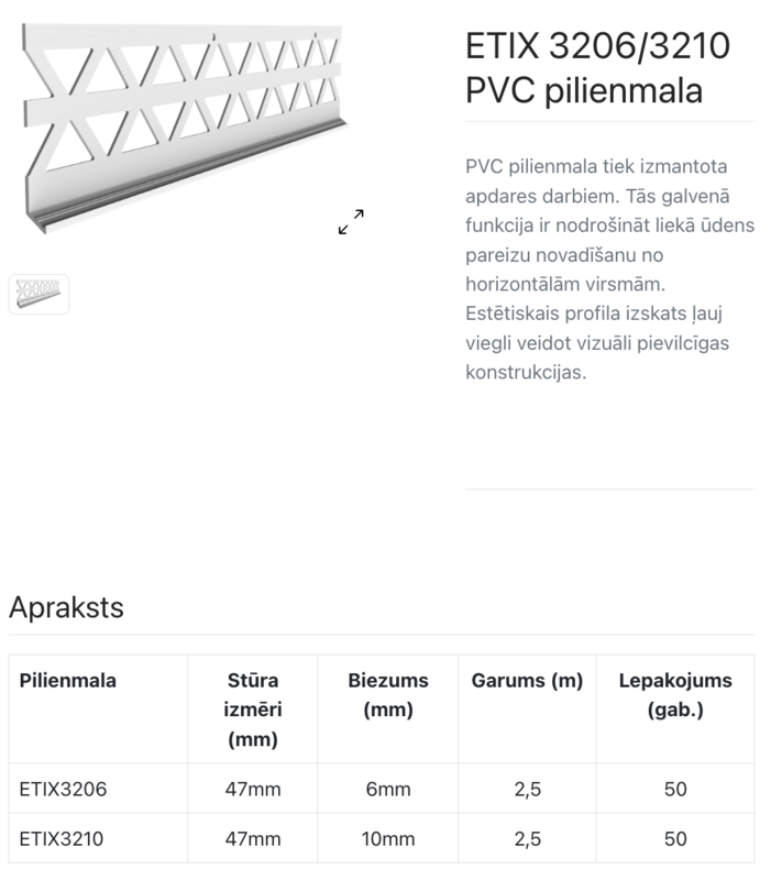ETIX 3210 PVC lāsenis 10  mm apmetumam 2,5m - Image 2