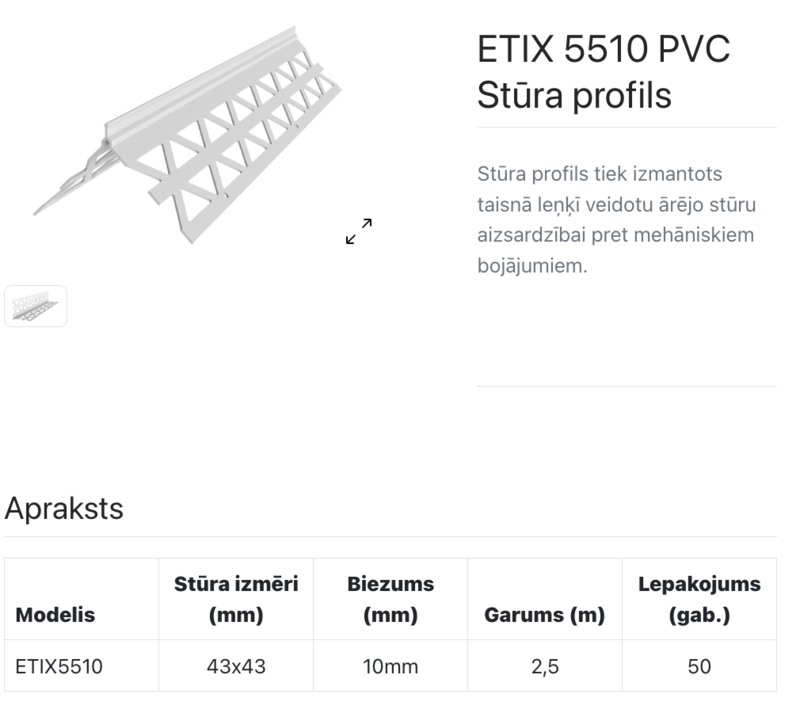 ETIX 5510 PVC PVC apmetuma stūris 10/43x43mm 2,5m - Image 2
