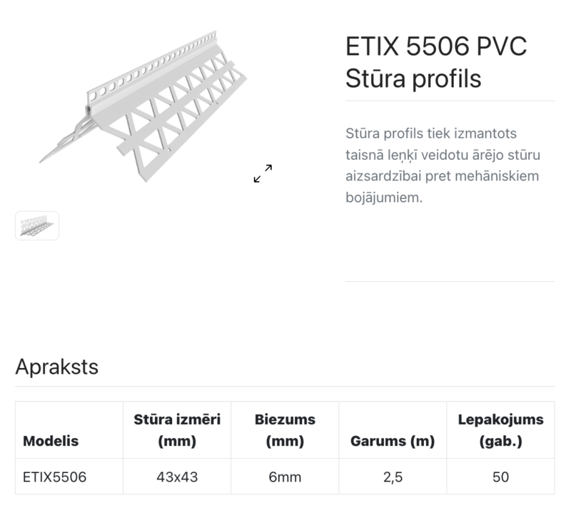 ETIX 5506 PVC apmetuma stūris 6/43x43mm 2,5m - Image 2