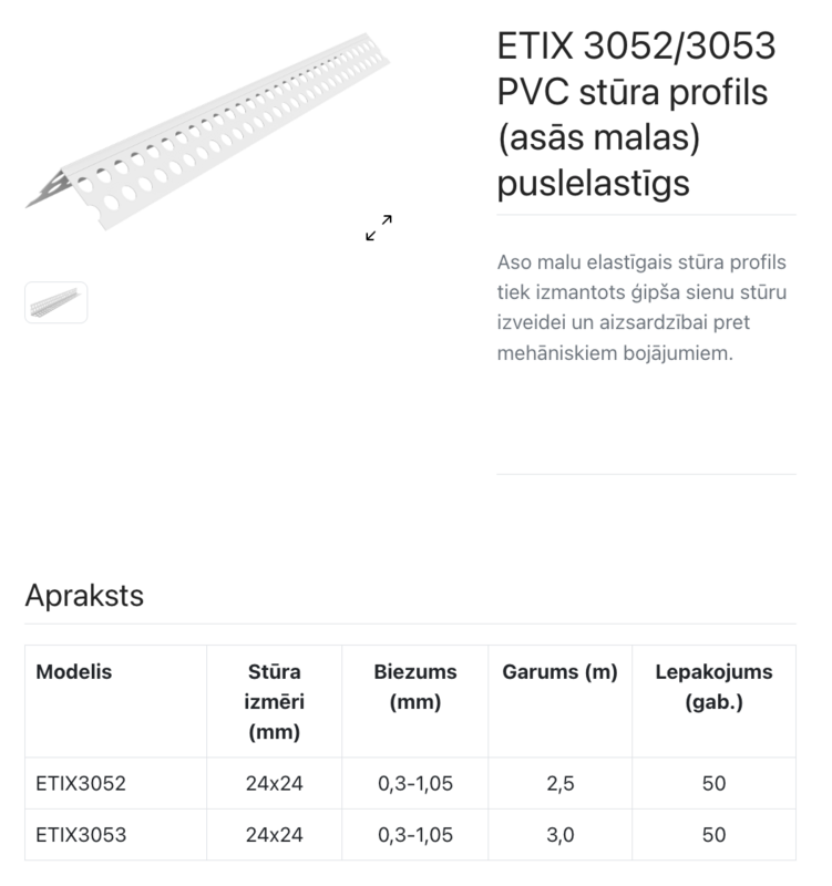 ETIX 3053 PVC stūra līste ar aso kanti 24x24mm - Image 2