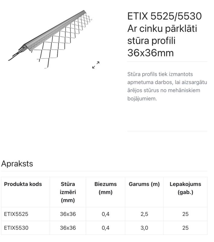ETIX 5530 ZN apmetuma stūris 36x36 mm 3,0m - Image 2