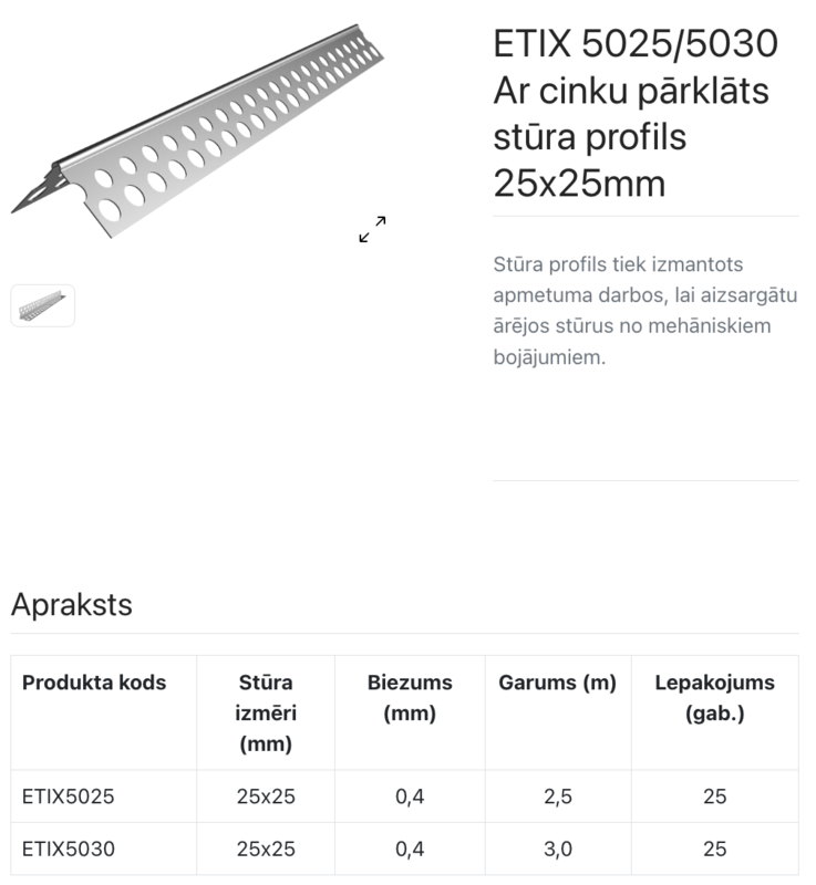 ETIX 5030 Cinkots stūris 25x25 mm 3,0m - Image 2