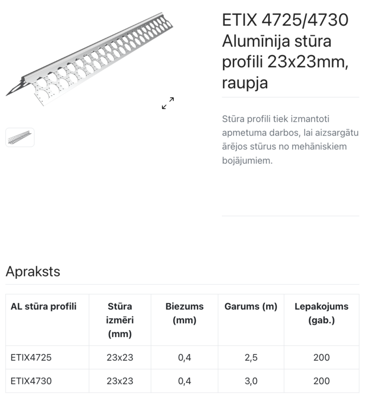ETIX 4730 Aluminija stūris 23x23 mm perforēts 0,4 mm 3,0m CE  - Image 2
