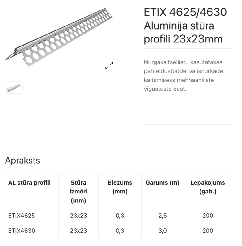 ETIX 4630 Aluminija stūris 23x23 mm 3,0m - Image 2