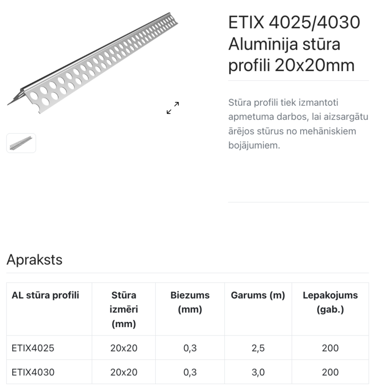 ETIX 4025 Aluminija stūris 20x20 mm 2,5m - Image 2