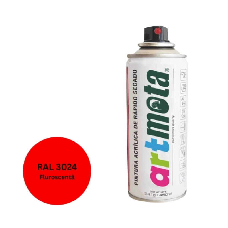 Akrila aerosola krāsa 450 ml, flouriscenta sarkana, RAL3024 - Image 1