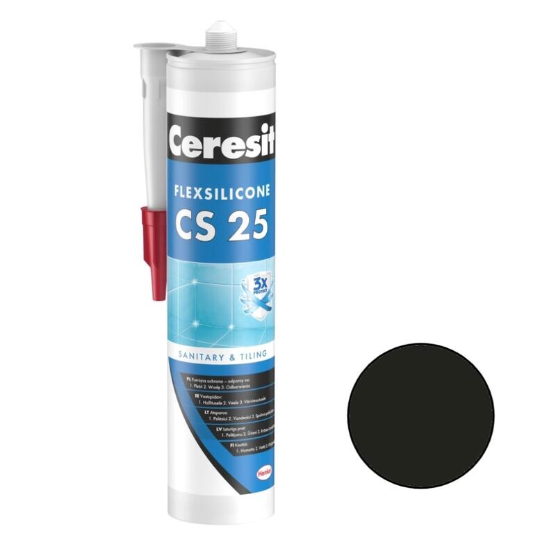 Ceresit CS 25 Sanitārais silikona hermētiķis, 280ml, ogļu melns (18) - Image 1