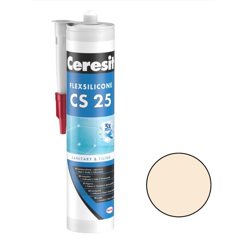 Ceresit CS 25 Sanitārais silikona hermētiķis, 280ml, manhatena (10) - Image 1