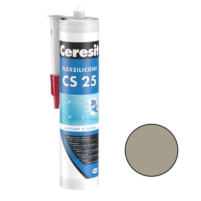 Ceresit CS 25 Sanitārais silikona hermētiķis, 280ml, cementa pelēks (12) - Image 1